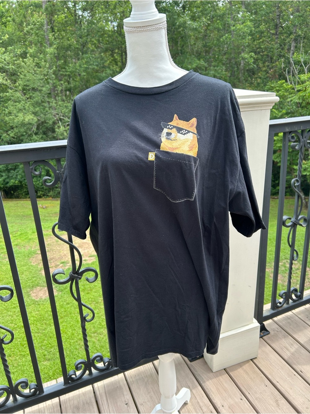 Black Tee with Cool Doge Graphic